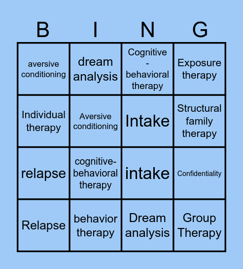 Therapy and Treatment Bingo Card