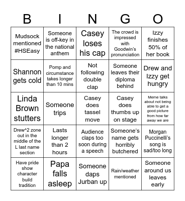 FHS graduation bingo Card