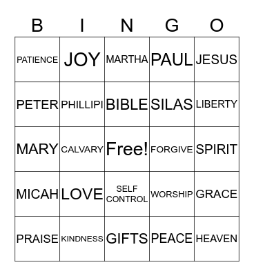 BIBLE BINGO - VBS 2106 Bingo Card