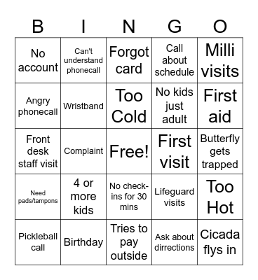 Pool Booth Bingo Card