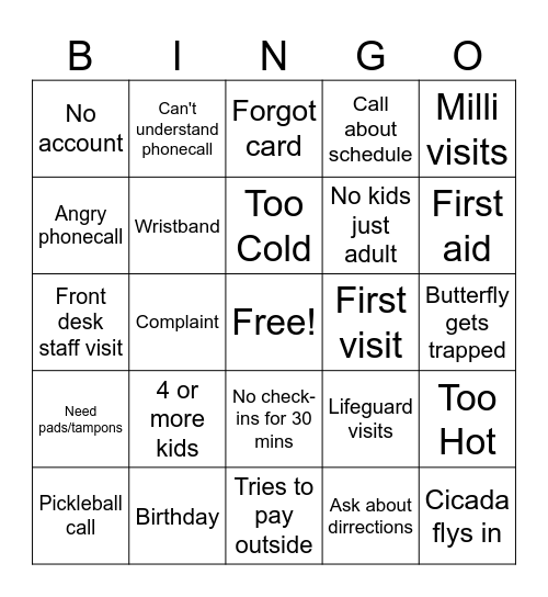 Pool Booth Bingo Card