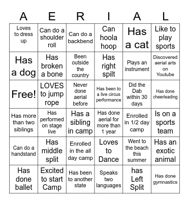 First Day of Camp Bingo Card