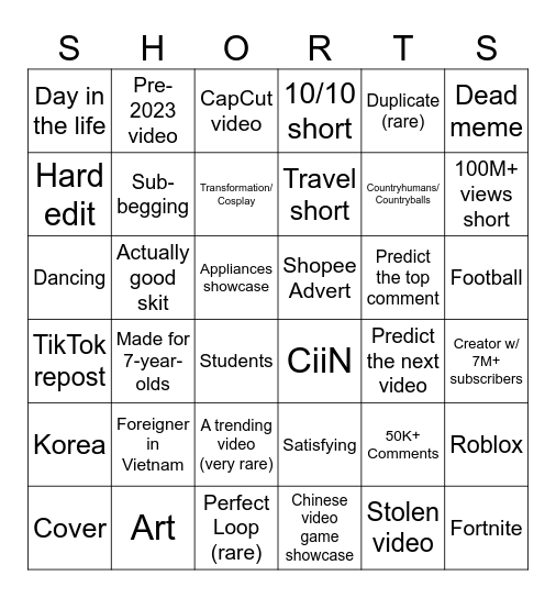 Untitled Bingo Card