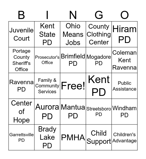 Portage County BINGO! Bingo Card