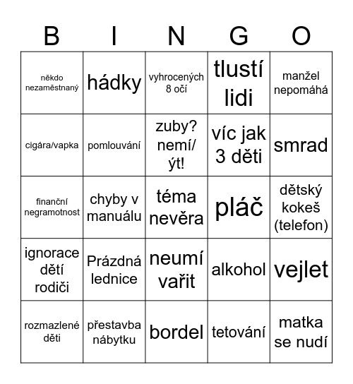 Výměna manželek Bingo Card