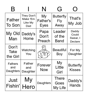 Who's Your Daddy Bingo Card