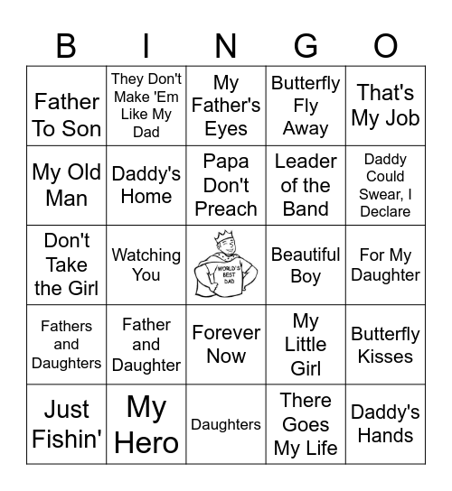 Who's Your Daddy Bingo Card