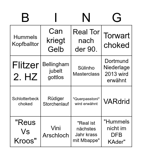 UCL Finale Bingo Card