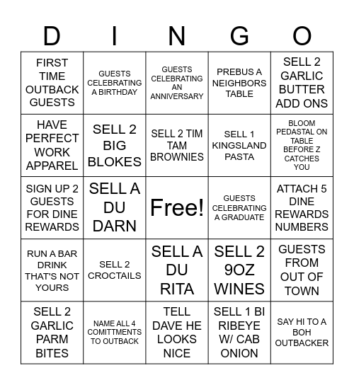 DINGO TIME!! Bingo Card