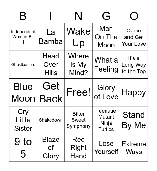 Movie Songs Bingo Card
