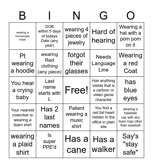 Medical Bingo Card