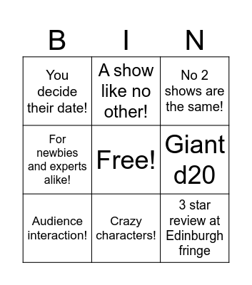 D&D Comedy Show Bingo Card