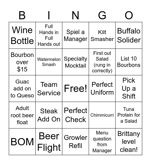 Server Contest Bingo Card