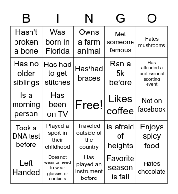 Family Reunion Bingo Card