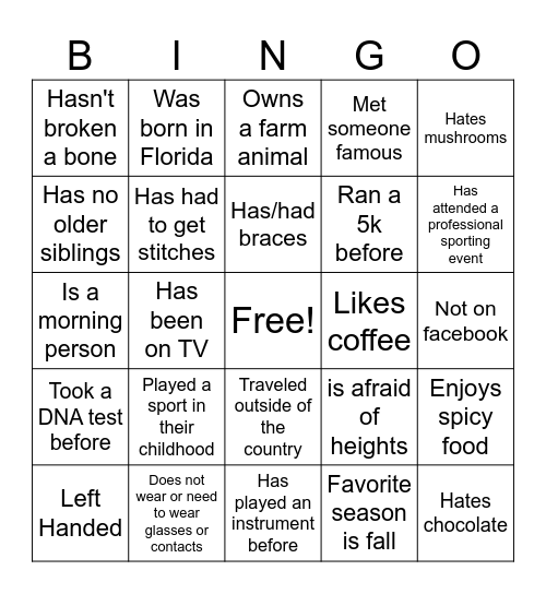 Family Reunion Bingo Card