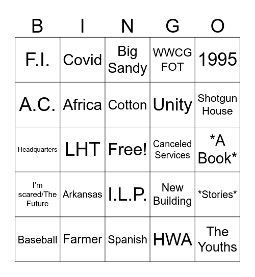 Jim Franks Bingo Card