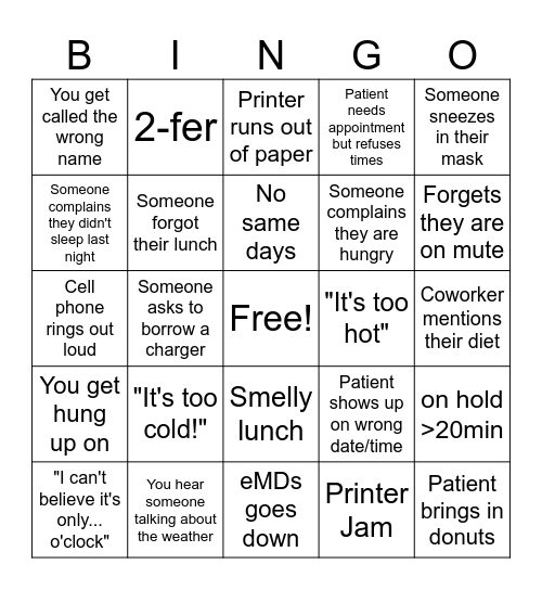 Office Bingo Card