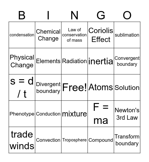Final Exam Vocabulary Review Bingo Card