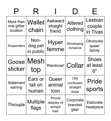 Pride peoplewatching Bingo Card