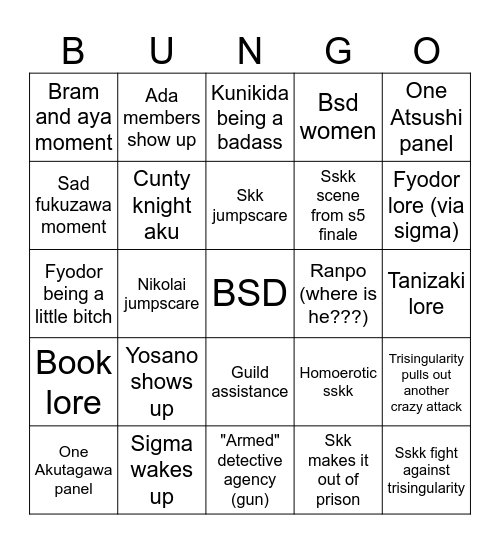 BSD 116 Bingo Card