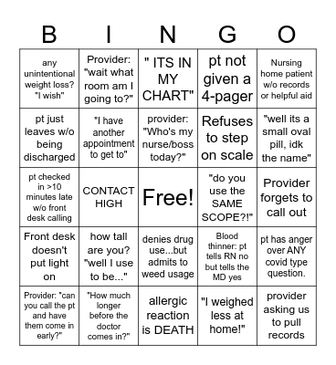 Clinic BINGO Card