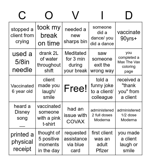 Maple Vaccine Clinic Bingo Card