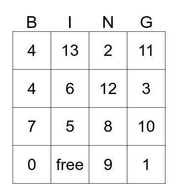 number Bingo Card