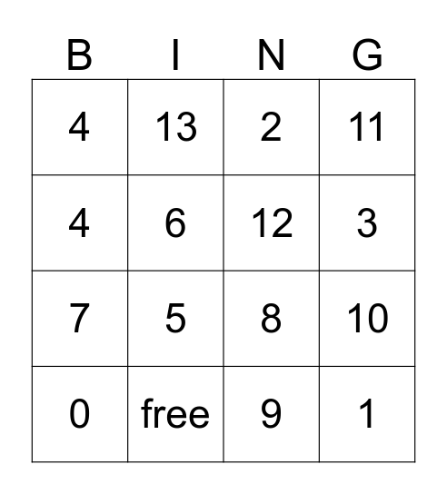 number Bingo Card