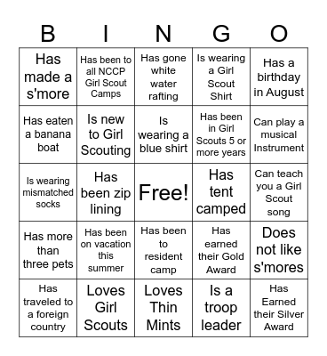 Girl Scout Service Unit Bingo Card