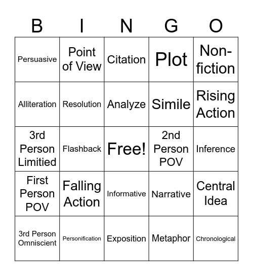 ELA Bingo Card