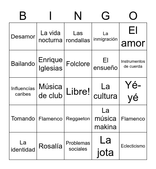 Música Española Bingo Card