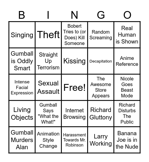 The Amazing World of Gumball Bingo Card