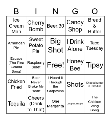 Food Beer & Bar Bingo Card