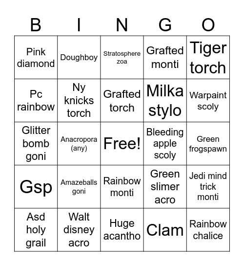 Coral Bingo Card