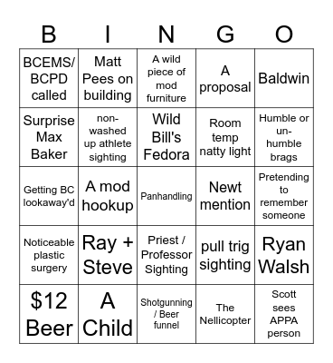Beer Camp Bingo Card