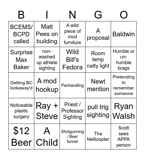 Beer Camp Bingo Card