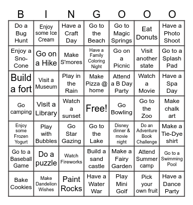 SUMMER FUN Bingo Card