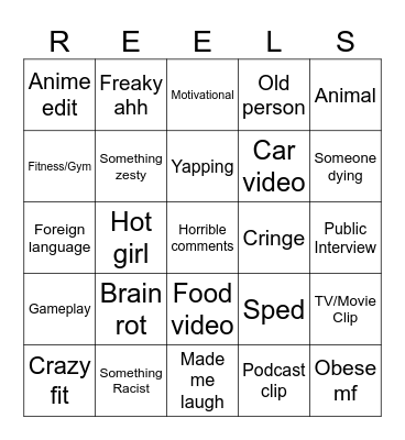 IG REELS BINGO Card
