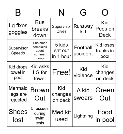 LG Summercamp Bingo Card