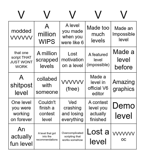 V6 level making bingo card Bingo Card