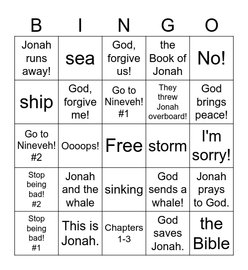 Jonah and the Whale Bingo Card