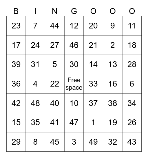 Bingo card