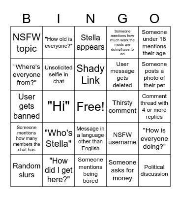 Stella's Friends BINGO Card