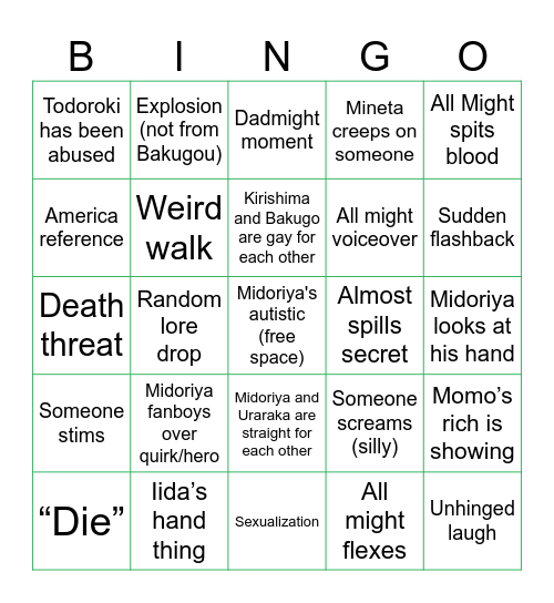 MHA Bingo Card