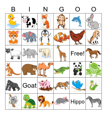 Animal Bingo Card