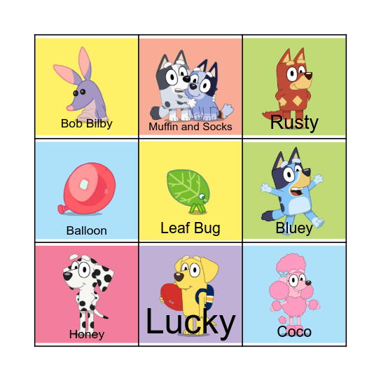 BLUEY Bingo Card