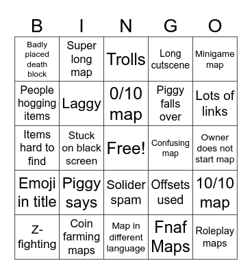 Piggy Build Mode Bingo Card
