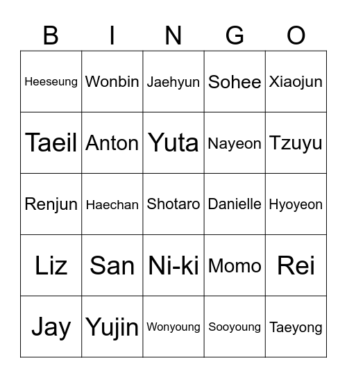 Kpop update 0.7.11 Bingo Card