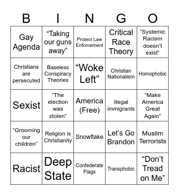 Conservative Families Bingo Card
