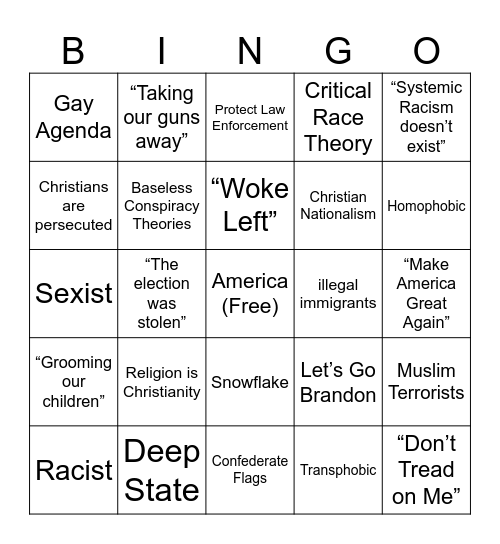 Conservative Families Bingo Card